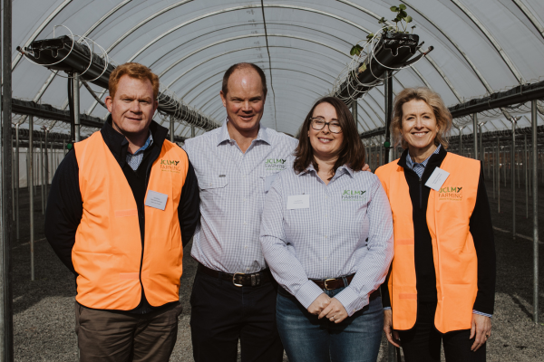Rabobank's Chief Executive Officer of Rabobank Australia, and Regional Manager Australia and New Zealand, Caroline Oosterbaan with South Australian grain growers, Sam and Paul Correll.